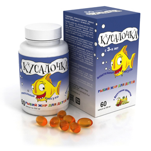 картинка  "КУСАЛОЧКА" рыбий жир для детей жевательные капсулы 60 капс. (Срок годности ноябрь 2026) интернет магазина RealCaps