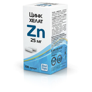 картинка Цинк хелат Zn 25 мг 100 капсул (Срок годности август 2026 г.) интернет магазина RealCaps